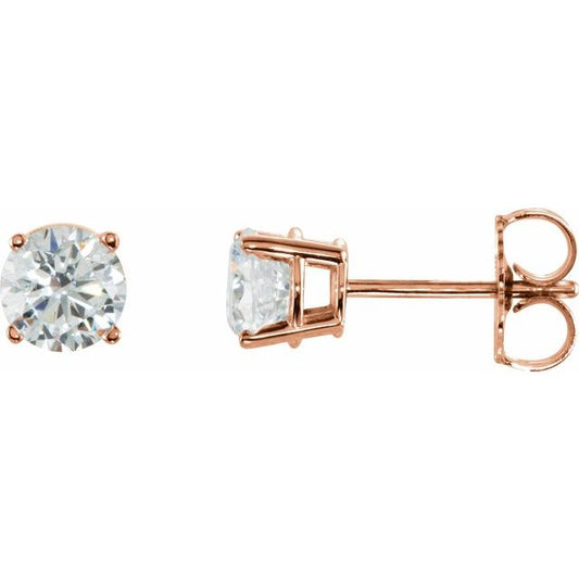14K Rose Gold Round 5Mm I2, I-J Friction 4-Prong 1 Ctw Natural Diamond Stud Earrings