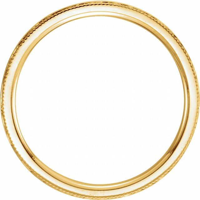 14K Yellow Gold 2 Mm Polished Milgrain Comfort-Fit Flat Band With Hammer Finish, Size 5.5