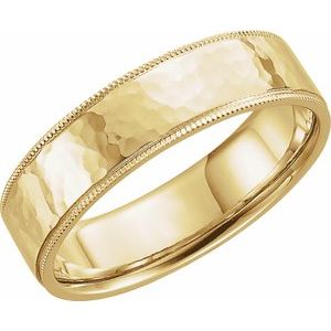 10K Yellow Gold 6 mm Flat Hammered Milgrain Edge Comfort-Fit Band Size 10