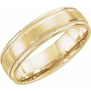 14K Yellow Gold 7 mm Flat Edge Comfort-Fit Band with Milgrain & Satin Finish Size 13