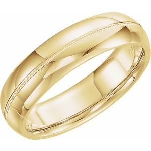 14K Yellow Gold 6 Mm Polished Half Round Comfort-Fit Band With Milgrain Size 10