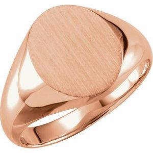 14K Rose Gold 14 X 12 Mm Brush Polished Signet Ring Size 10