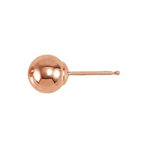 14K Rose Gold 6 Mm Each Friction Back Polished Ball Stud Earring With Bright Finish