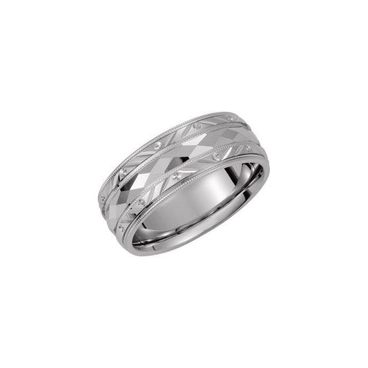 14K White Gold Polished Design Band, Size 9.5