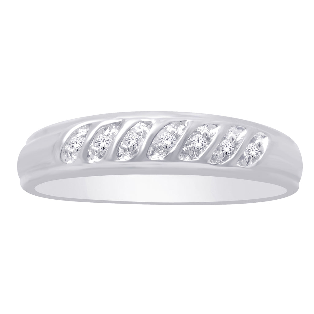 10K White Gold 0.07-0.09 Cttw Diamond Mens Band