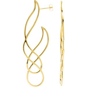 14K Yellow Gold 73 X 22 Mm Pair Friction Backs Polished Freeform Earrings