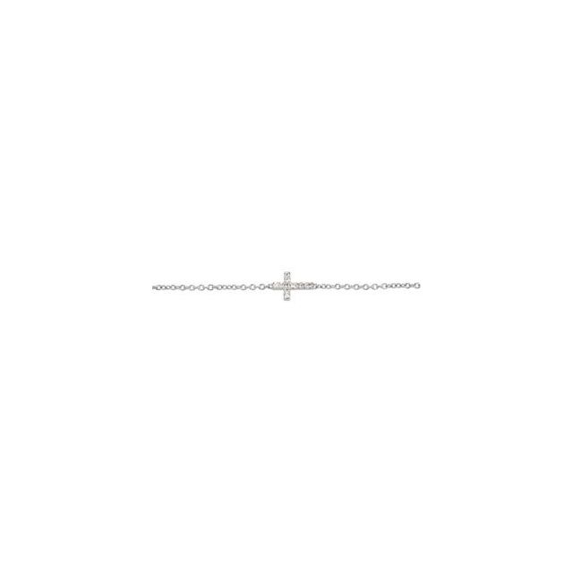 14K White Gold Round  .9Mm I1, H-I 5 1/2-7 In Polished Youth Sideways Cross Bracelet