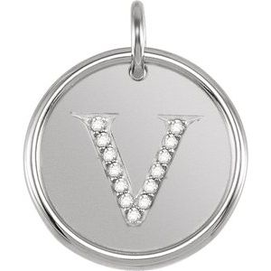 Sterling Silver Initial V Round 1 Mm G-I I1 .07 Ctw Natural Diamond Posh Mommy Initial Pendant
