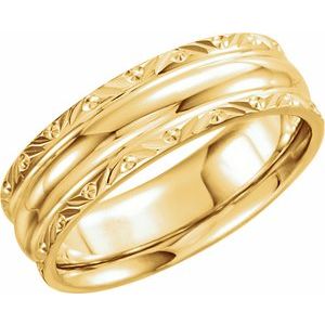 14K Yellow Gold 6 Mm Polished Design-Engraved Comfort-Fit Band Size 10