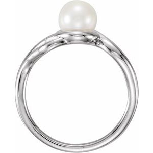 14K White Gold 6.5-7.0 Mm Polished Cultured White Freshwater Pearl Ring Size 7