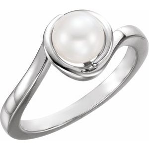 14K White Gold Cultured White Freshwater Pearl Pearl 6.5-7.0 Mm Polished Cultured White Freshwater Pearl Ring Size 7