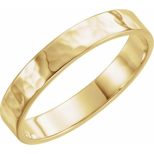 14K Yellow Gold 4 Mm Polished Standard-Fit Flat Band With Hammer Finish, Size 9.5