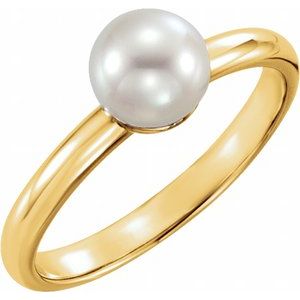 14K Yellow Gold Cultured White Freshwater Pearl Pearl 6.5-7.0 Mm Polished Cultured White Freshwater Pearl Ring Size 7