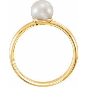 14K Yellow Gold Cultured White Freshwater Pearl Pearl 6.5-7.0 Mm Polished Cultured White Freshwater Pearl Ring Size 7