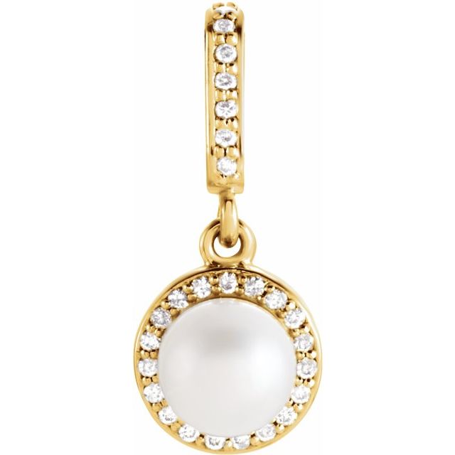 14K Yellow Gold 5.5-6.0 Mm I1, G-H Polished Cultured White Freshwater Pearl And .06 Ctw Natural Diamond Pendant