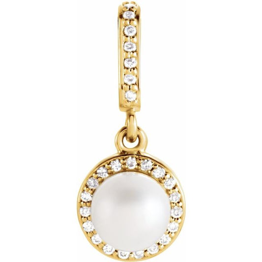 14K Yellow Gold 5.5-6.0 Mm I1, G-H Polished Cultured White Freshwater Pearl And .06 Ctw Natural Diamond Pendant