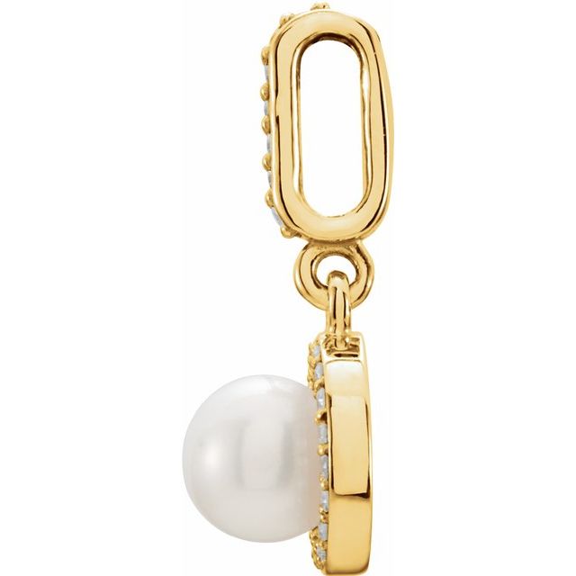 14K Yellow Gold 5.5-6.0 Mm I1, G-H Polished Cultured White Freshwater Pearl And .06 Ctw Natural Diamond Pendant