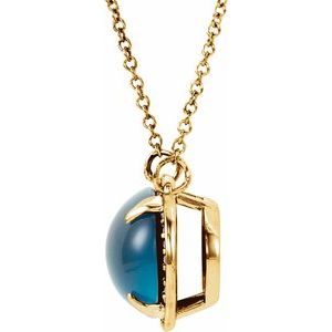 14K Yellow Gold Oval 14 X 10Mm  Natural London Blue Topaz And .06 Ctw Natural Diamond Necklace, Length: 16.5 In