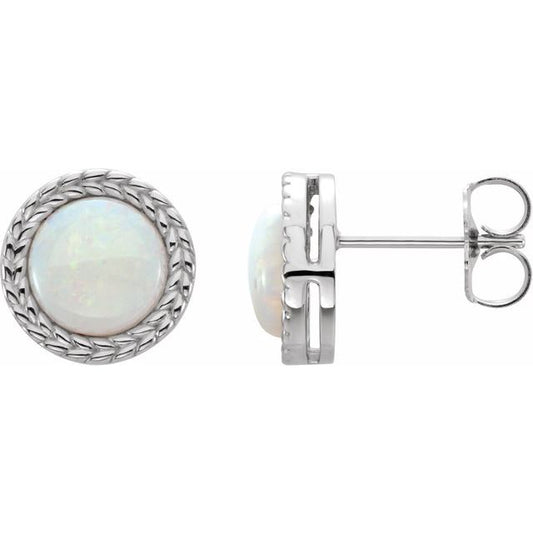 Platinum Round Pair 7 Mm Friction Bezel Polished Laurel Leaf Bezel Earrings