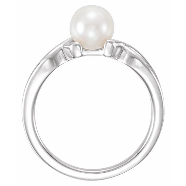 14K White Gold 6.5-7.0 Mm Polished Cultured White Freshwater Pearl Ring, Size 7