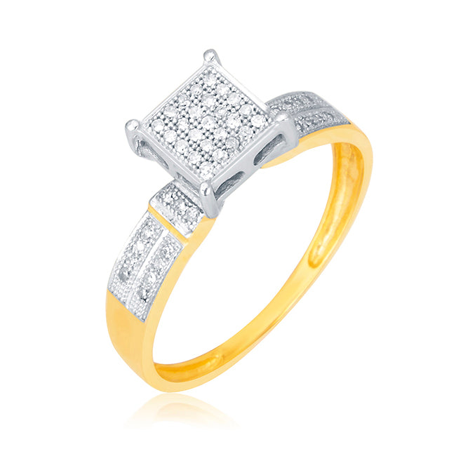 10K Yellow Gold 0.15 Cttw Round Micro Pave Diamond Ladies Ring