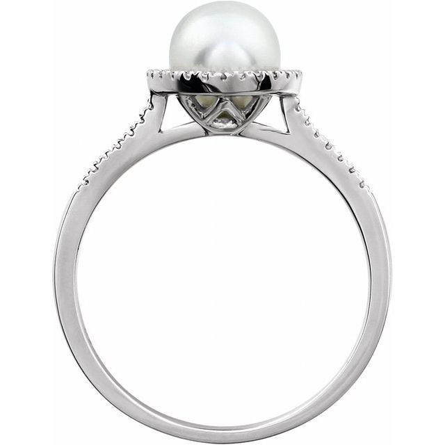 Sterling Silver 6.5-7.0 Mm Polished Cultured White Freshwater Pearl And .01 Ctw Natural Diamond Ring, Size 7
