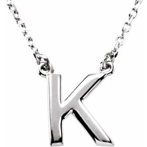 14K White Gold Initial K Block Initial Necklace, Length: 16 In