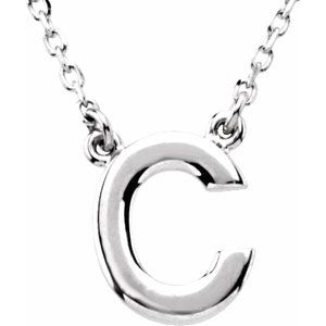 14K White Gold Initial C Block Initial Necklace, Length: 16 In