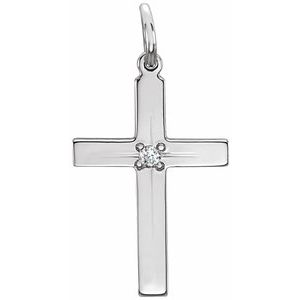 14K White Gold Round 13 X 9 Mm 1.2Mm Gh I1 .0075 Ct Natural Diamond Cross Pendant