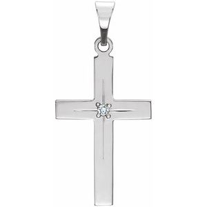 14K White Gold Round 18 X 12 Mm 1.3Mm Gh I1 .01 Ct Natural Diamond Cross Pendant