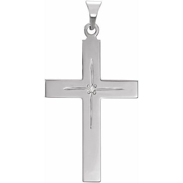 14K Yellow Or White Gold Round  27.7 X 17.7 Mm 1.3Mm I1, G-H Polished .01 Ct Natural Diamond Cross Pendant