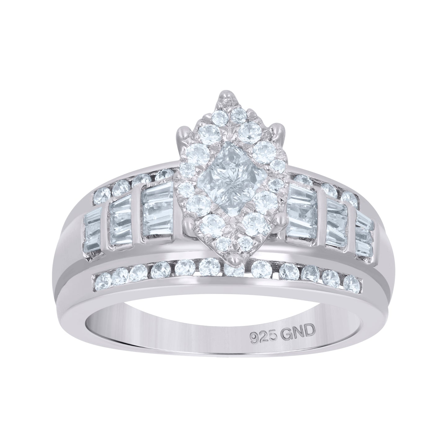 Sterling Silver Women's Princess-Cut/Baguette Round Cubic-Zirconia Fashion Bridal Anniversary Wedding Engagement Band Ring