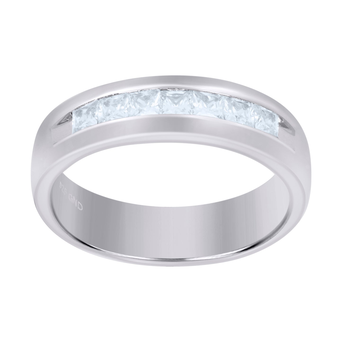 Sterling Silver Mens Princess-Cut Cubic-Zirconia Bridal Anniversary Engagement Wedding Band Ring