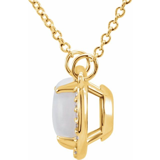 14K Yellow Gold Round 8Mm I1, G-H 16 In Polished Natural Opal And Natural Diamond Necklace