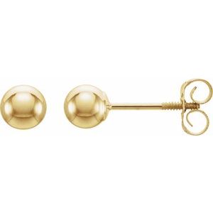 14K Yellow Gold 4 Mm Pair Threaded Backs Polished Youth Ball Stud Earrings