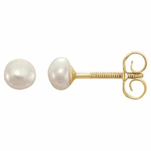14K Yellow Gold Pearl 3.2 Mm Cultured White Freshwater Pearl Earrings