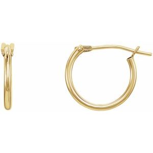 14K Yellow Gold Pair Youth Hinged Hoop Earrings, Length: 12.5 Mm, Thickness: 2 Mm