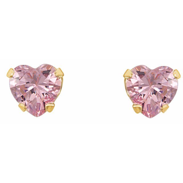14K Yellow Gold Heart 4 X 3.5 Mm Threaded 4-Prong Polished Heart Earrings With Backs