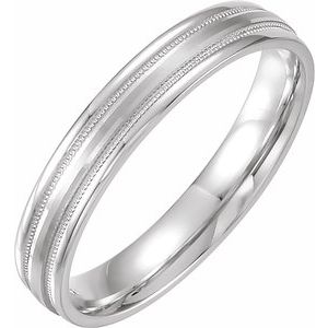 Platinum 6 mm Flat Edge Comfort-Fit Band with Milgrain & Satin Finish Size 7.5