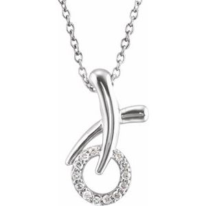 Sterling Silver 17.5 X 9.1 Mm 18 In Polished 1/10 Ctw Natural Diamond Xo Necklace