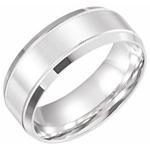 14K White Gold 8 Mm Polished Light Weight Beveled Milgrain Band Size 9