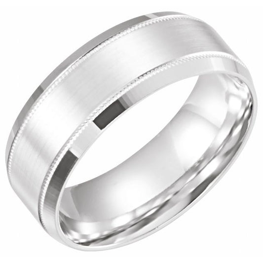 10K Yellow Or White Gold 8 Mm Polished Beveled Edge Comfort-Fit Milgrain Band With Satin Finish