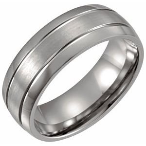 Titanium 8 mm Half Round Grooved Satin Band Size 7.5