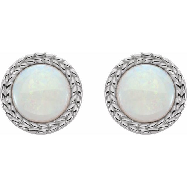 Platinum Round Pair 7 Mm Friction Bezel Polished Laurel Leaf Bezel Earrings