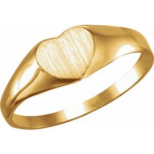 14K Yellow Gold Heart 6 Mm Brush Polished Signet Ring Size 3