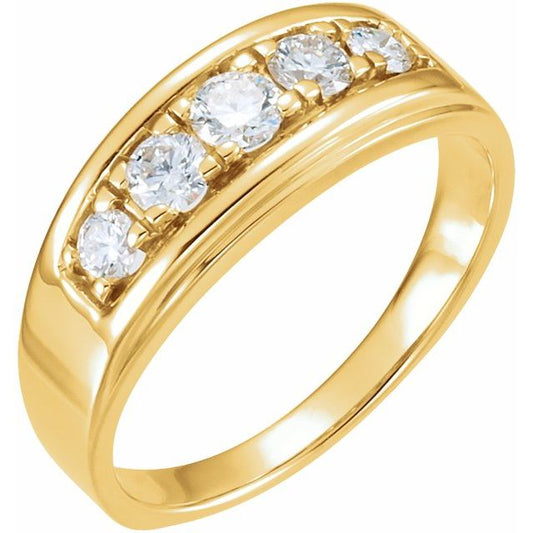 14K Yellow Gold Round 3.9 Mm Polished 3/4 Ctw Natural Diamond Band, Size 10
