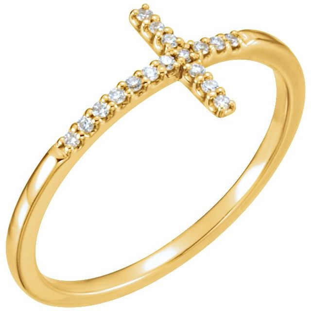 14K Yellow Or White Gold Round 1 Mm Polished Natural Or Lab Grown Diamond Sideways Cross Ring