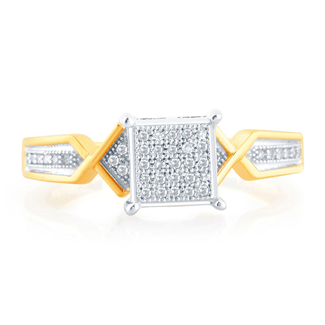 10K Yellow Gold 0.14 Cttw Round Micro Pave Diamond Ladies Ring