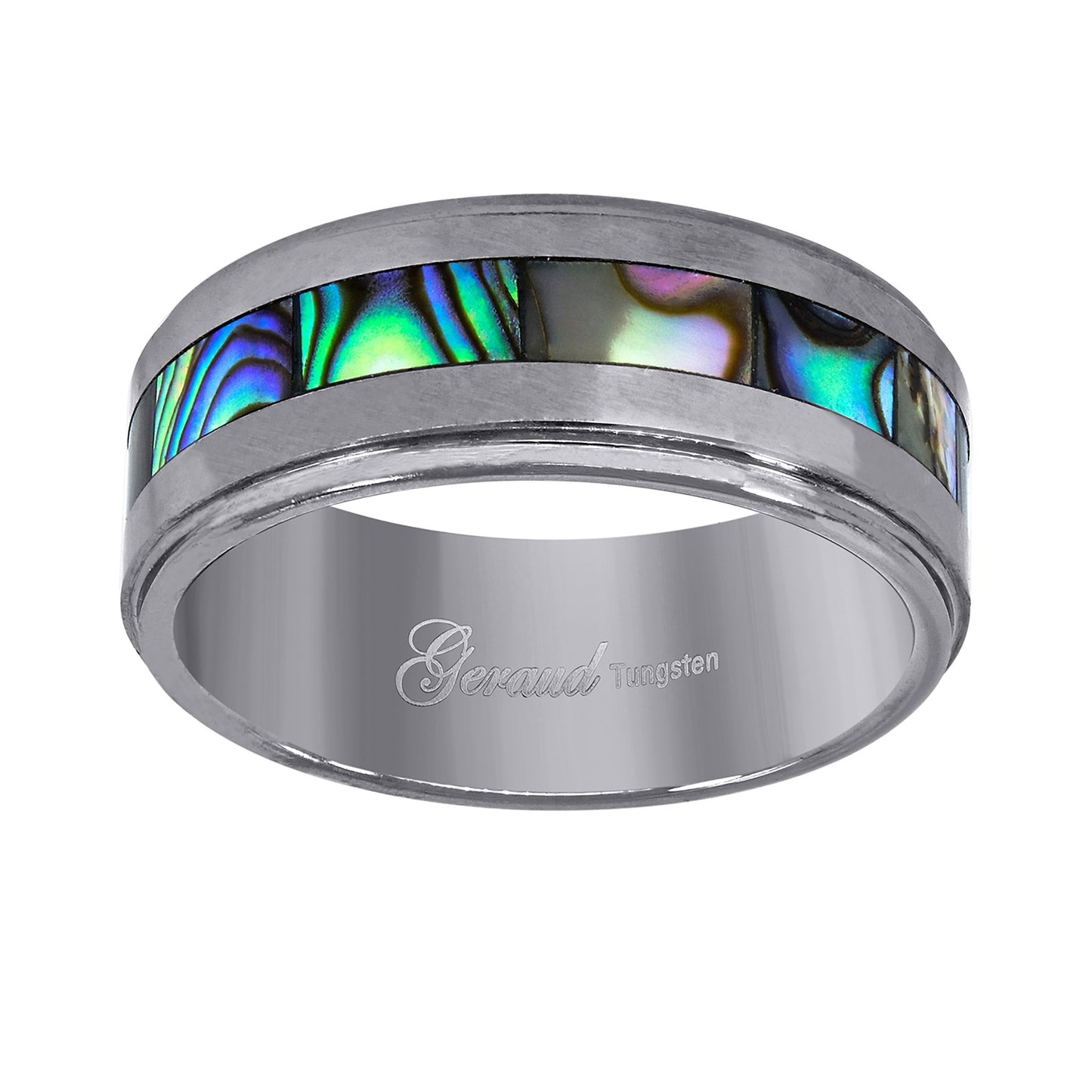 Tungsten Abalone Shell Center Inlay Step Edges Bridal Anniversary Engagement Wedding Band Mens Comfort-fit 8mm