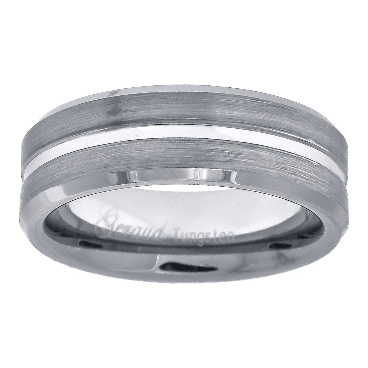 Tungsten Brushed Sides Polished Center Groove Mens Comfort-fit 7mm Sizes 7 - 14 Bridal Anniversary Engagement Wedding Band